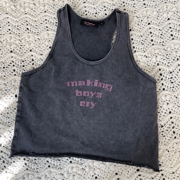 Voight by Valentina Making Boys Cry Rhinestone Y2K Crop Tank Washed Blac… - Picture 2 of 8
